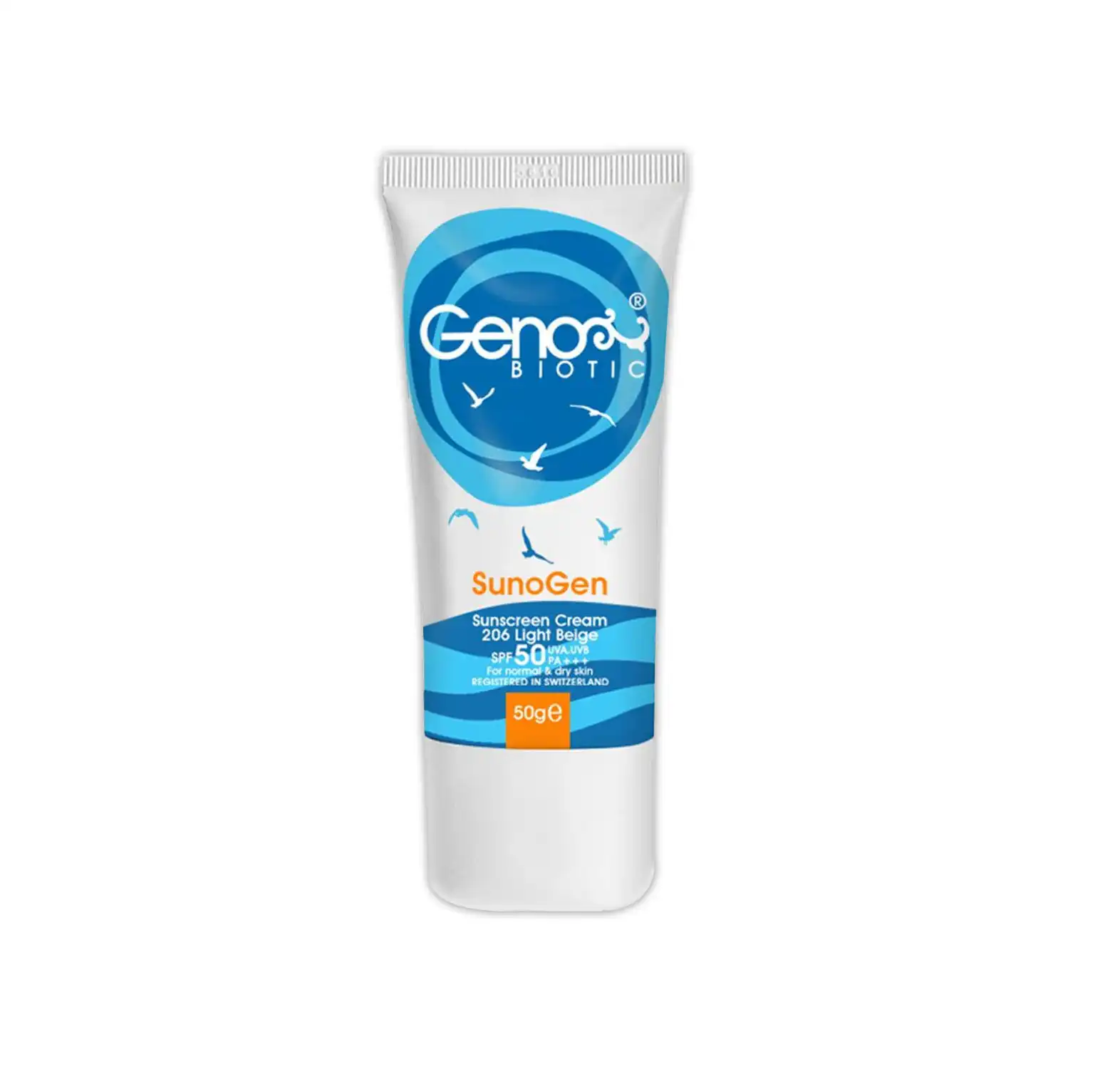 کرم ضد آفتاب رنگی ژنوبایوتیک مدل بژ روشن SPF50 مناسب پوست خشک